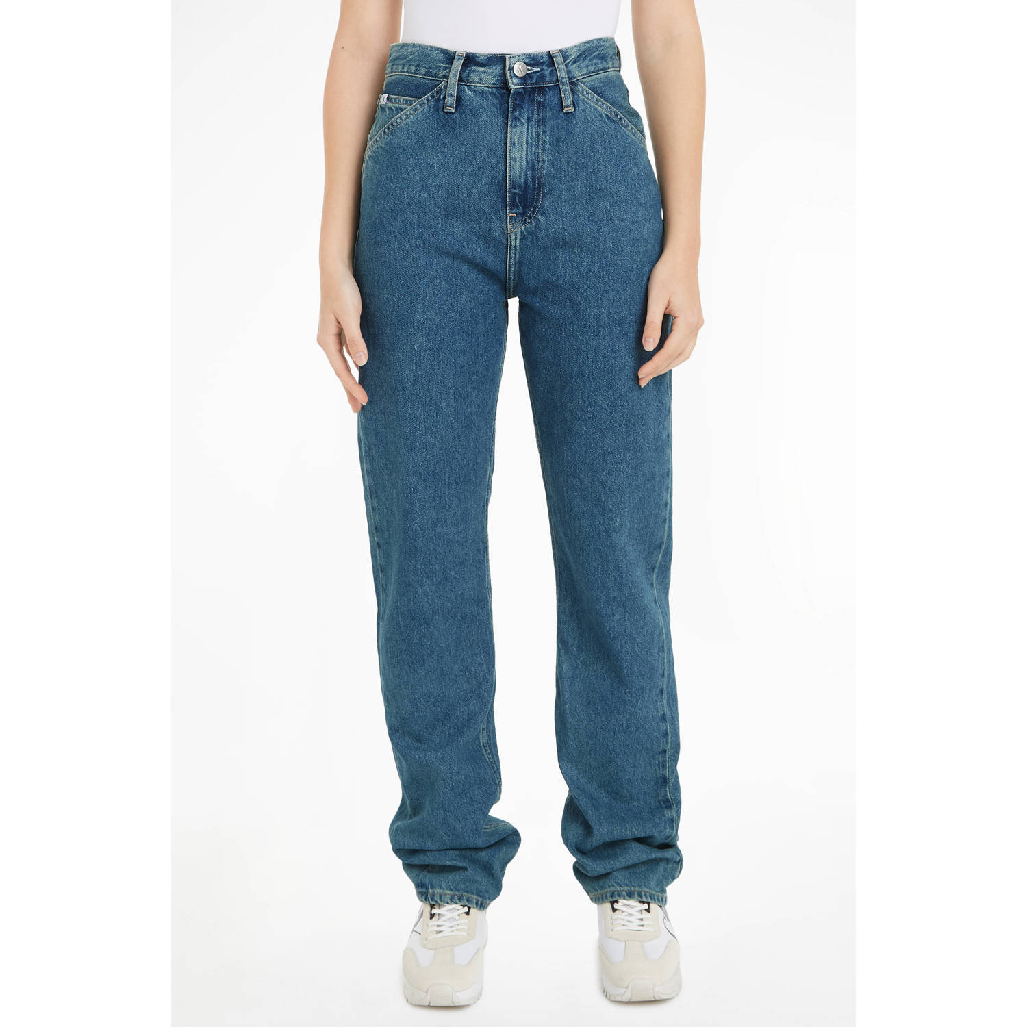 CALVIN KLEIN JEANS high waist straight leg jeans medium blue denim