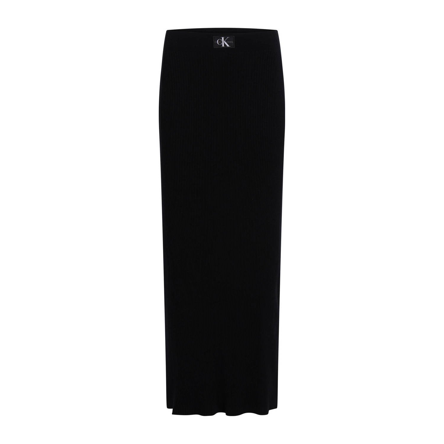 Calvin Klein Jeans Zwarte Geribbelde Midi Rok Black Dames