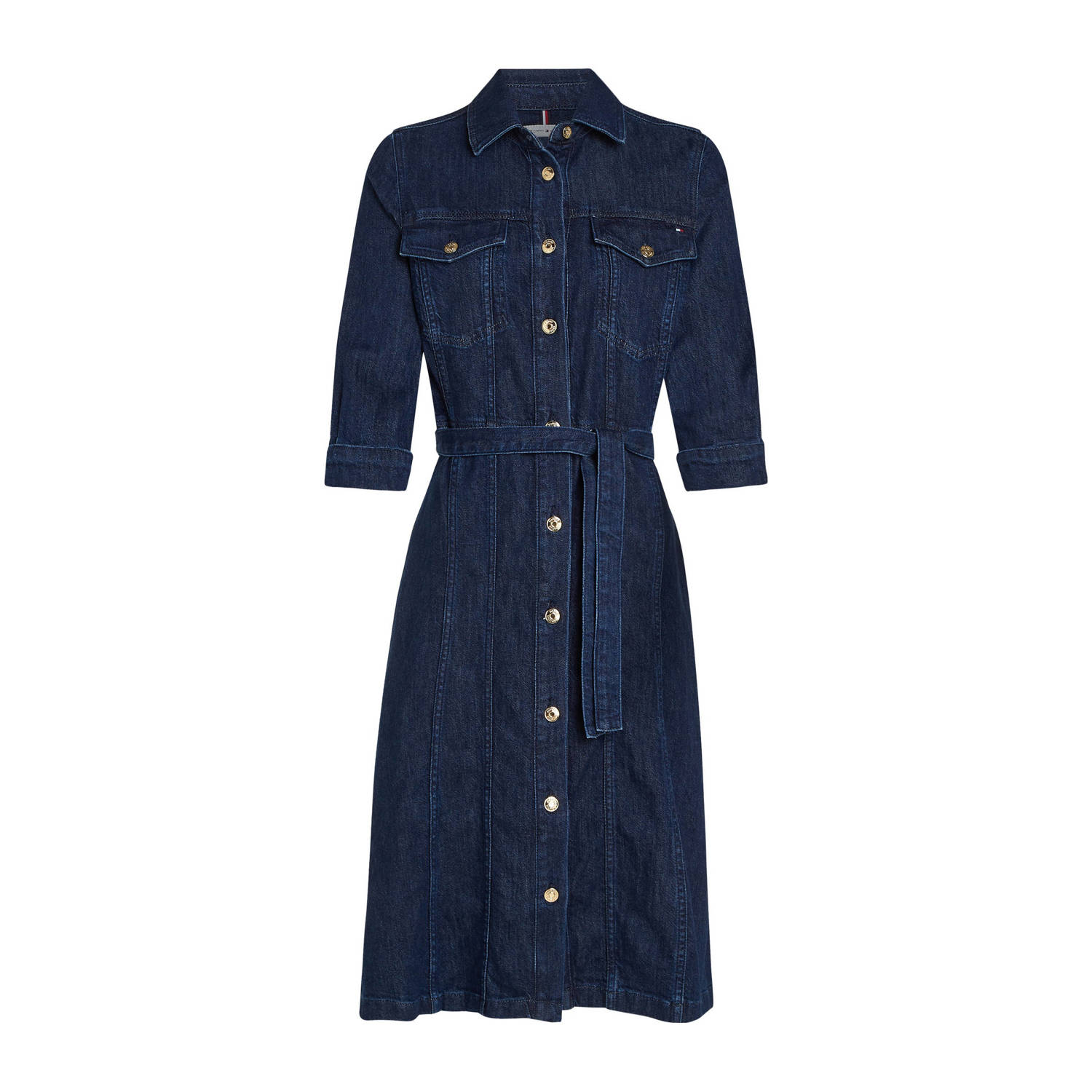 Tommy Hilfiger Jeans jurk DNM LS MIDI BELTED DRESS CLER