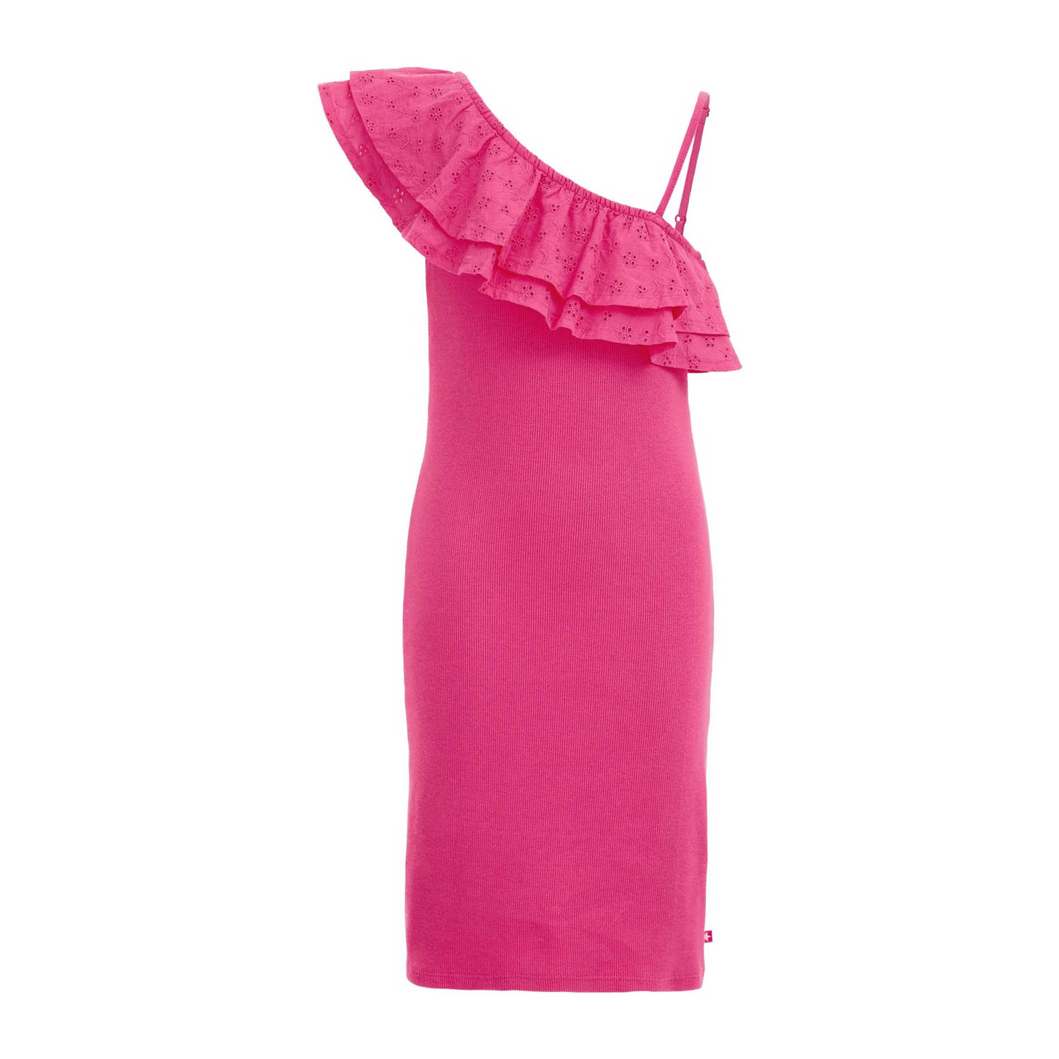 WE Fashion jurk Roze Meisjes Stretchkatoen One shoulder Effen 170 176