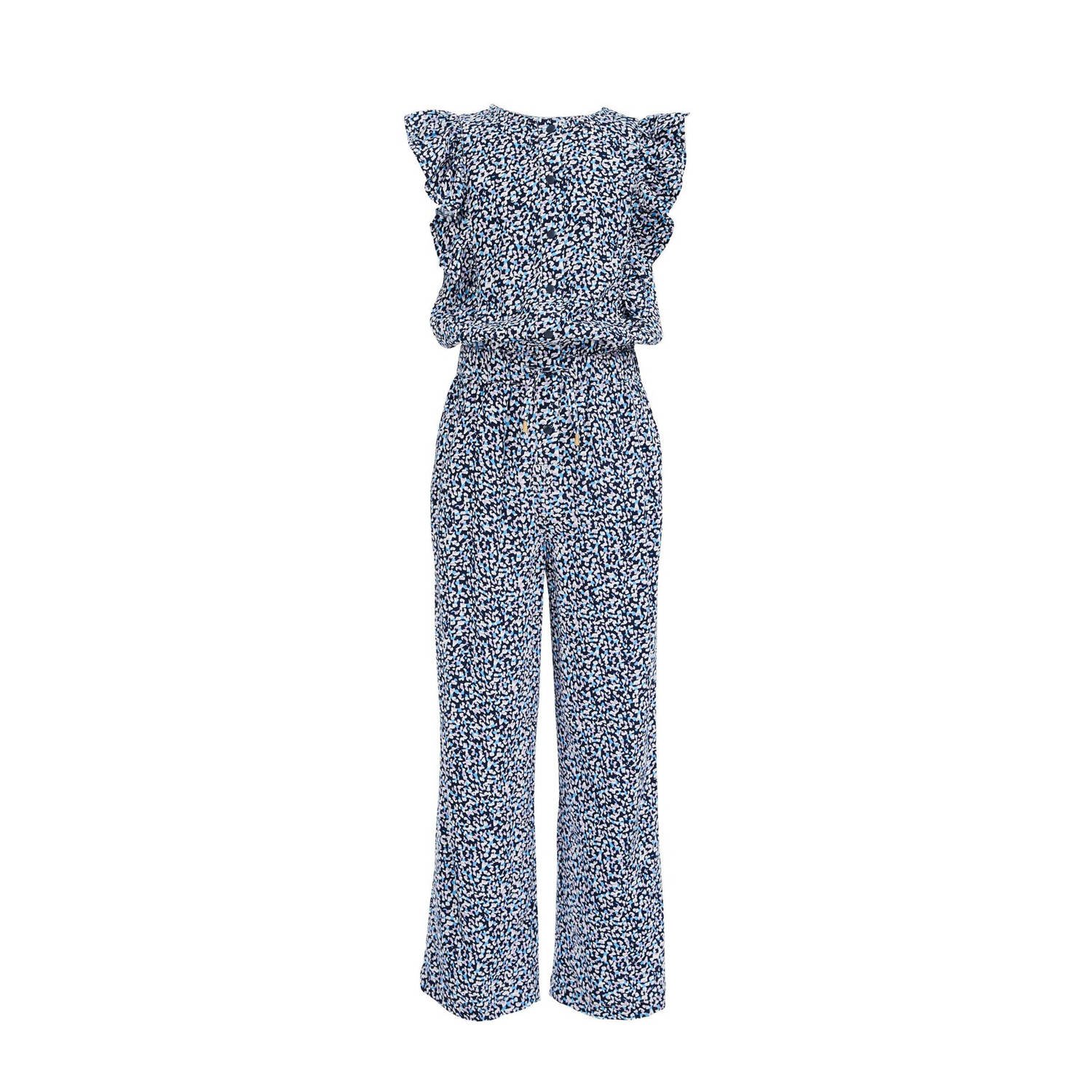 WE Fashion jumpsuit met all over print blauw Meisjes Viscose Ronde hals 122