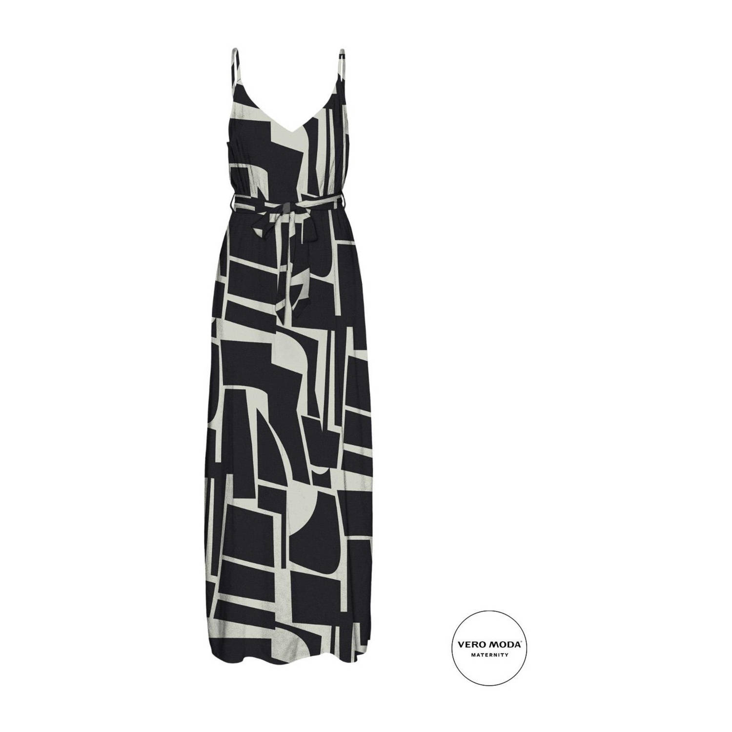 VERO MODA MATERNITY zwangerschapsjurk met all over print zwart wit Dames Viscose V-hals XXL