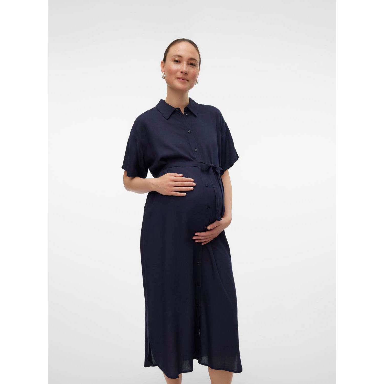 VERO MODA MATERNITY gebloemde zwangerschapsjurk VMMBUMPY donkerblauw