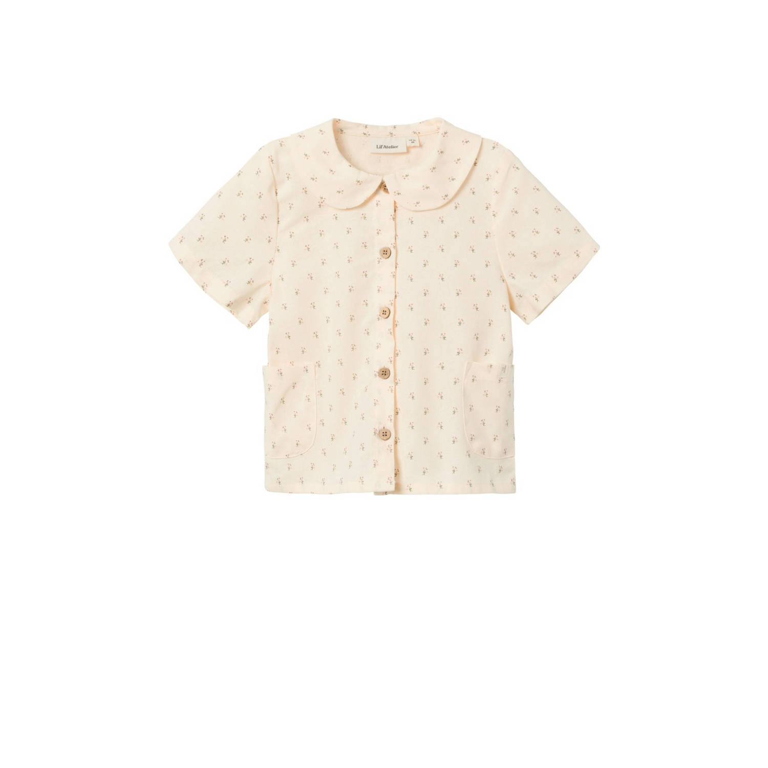 LIL' ATELIER MINI T-shirt NMFFAMAJA met all over print ecru Meisjes Katoen Peter Pan-kraag 122 128