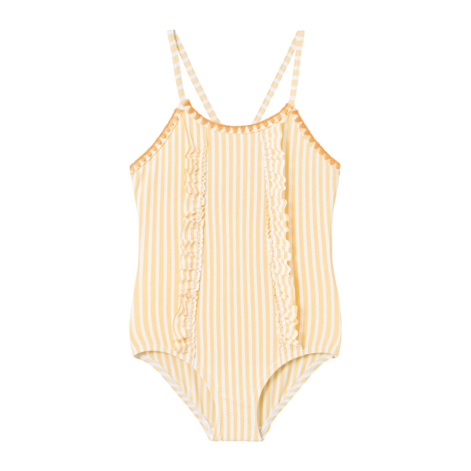 LIL' ATELIER MINI badpak NMFFARROW met ruches geel wit Meisjes Polyester 116