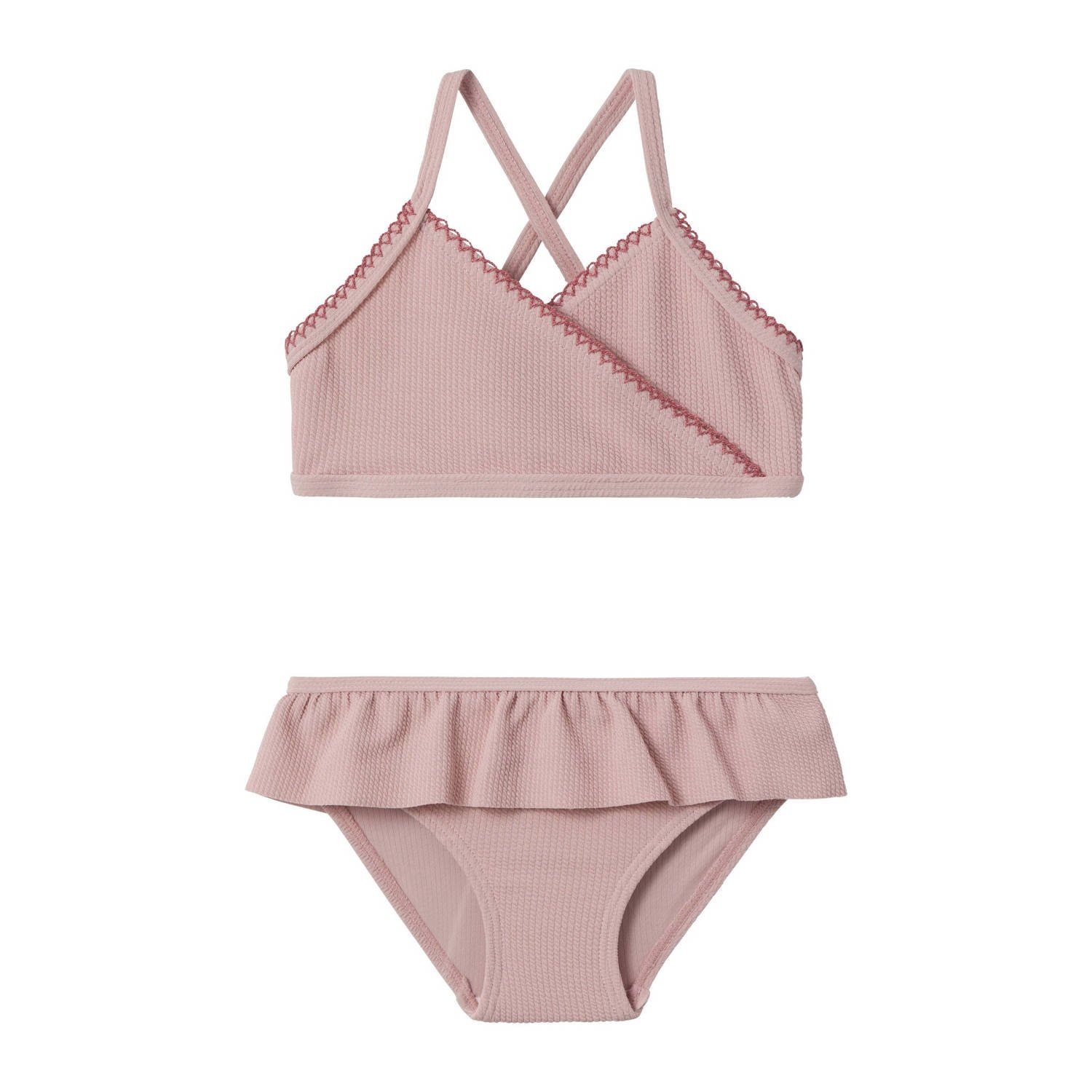 LIL' ATELIER MINI bikini NMFFAMKE met ruches oudroze Meisjes Polyester 92