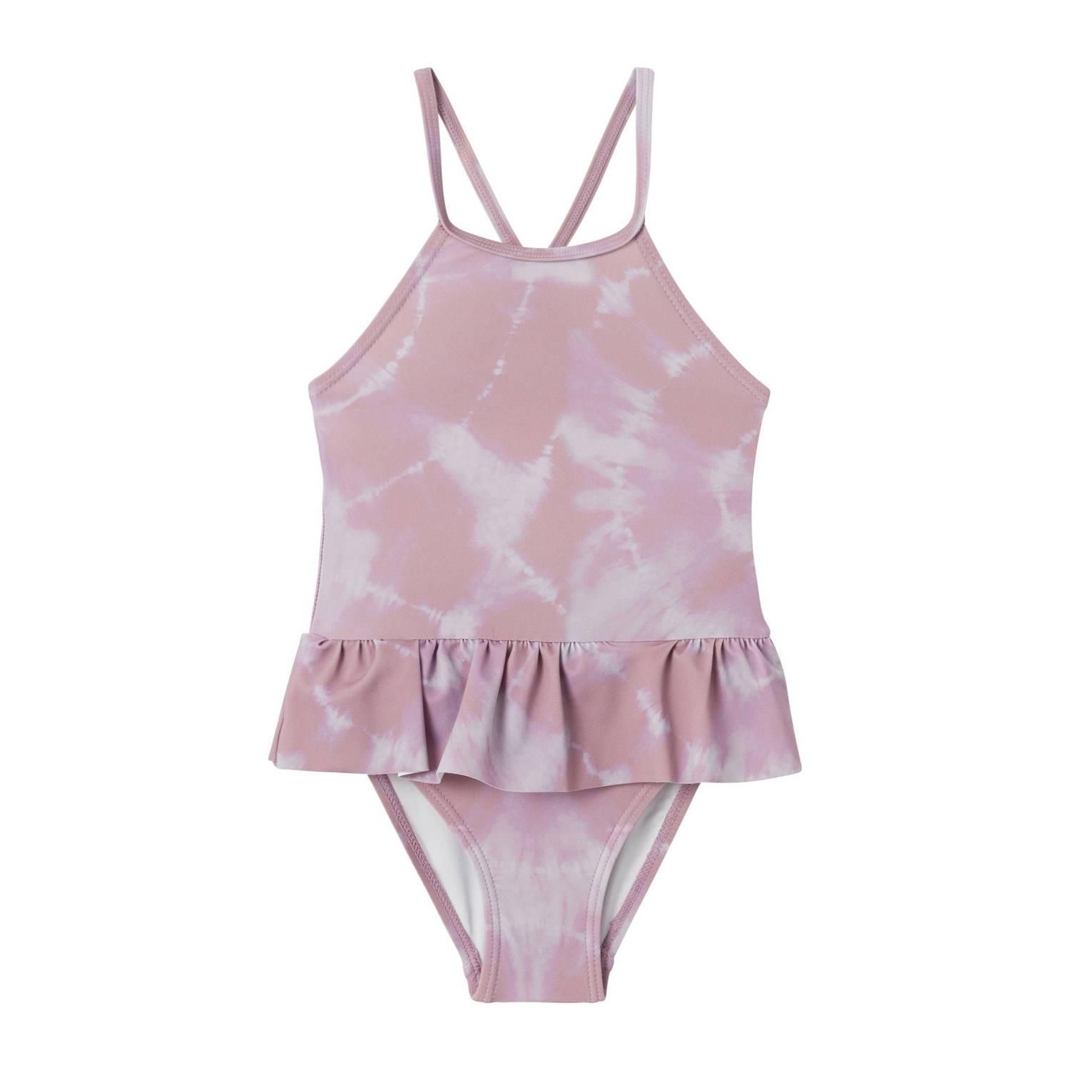 LIL' ATELIER MINI badpak NMFFABIA met ruches donkerroze Meisjes Polyamide 122