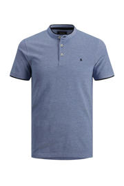 thumbnail: Blauwe heren JACK & JONES ESSENTIALS slim fit polo bright cobalt van katoen met logo dessin, korte mouwen, mao kraag en borduursels