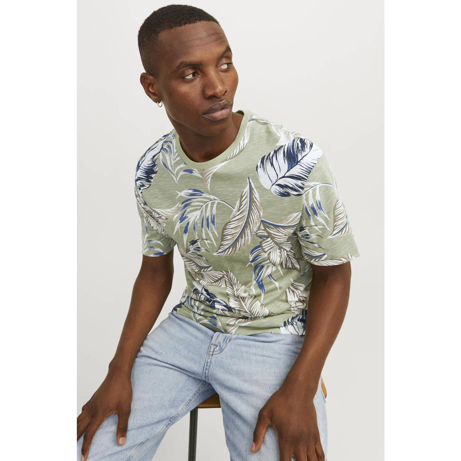 JACK & JONES ESSENTIALS T-shirt met all over print oil green
