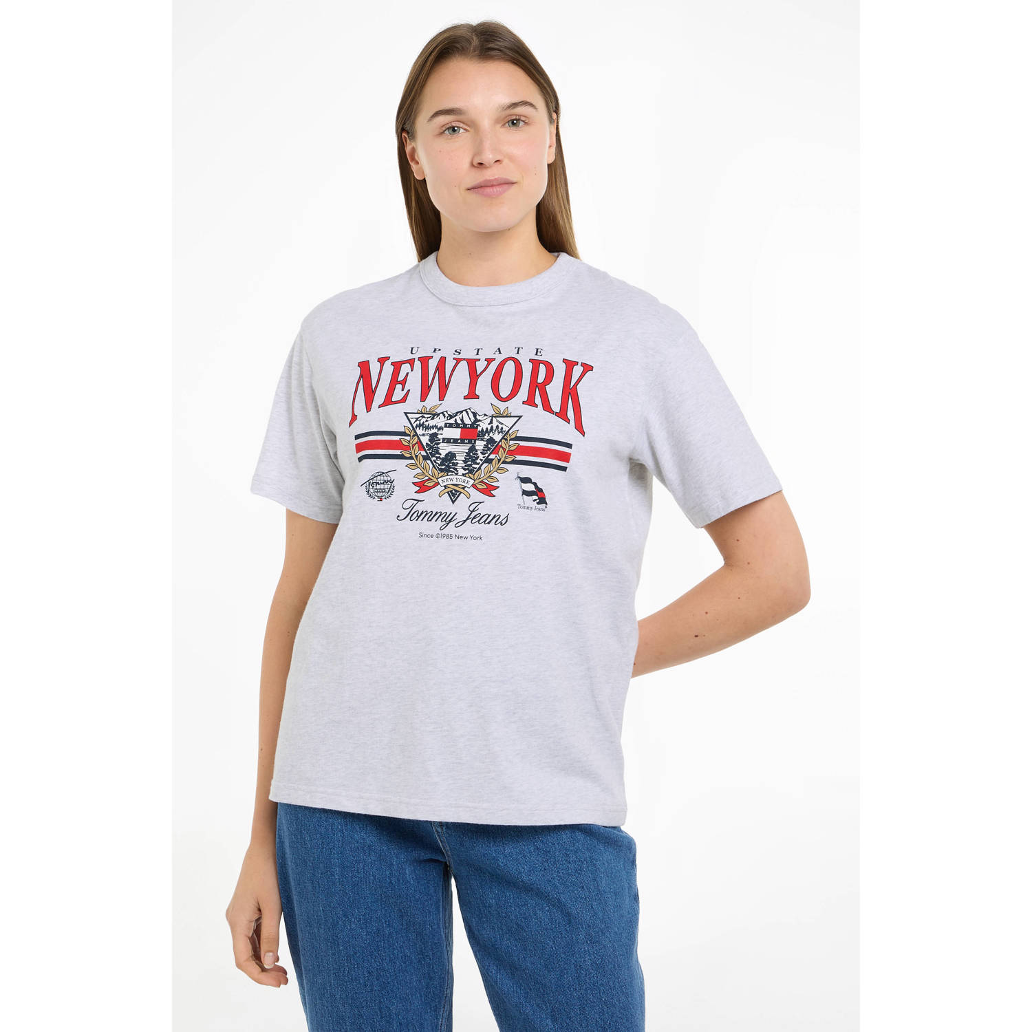 Tommy Jeans T-shirt met printopdruk lichtgrijs