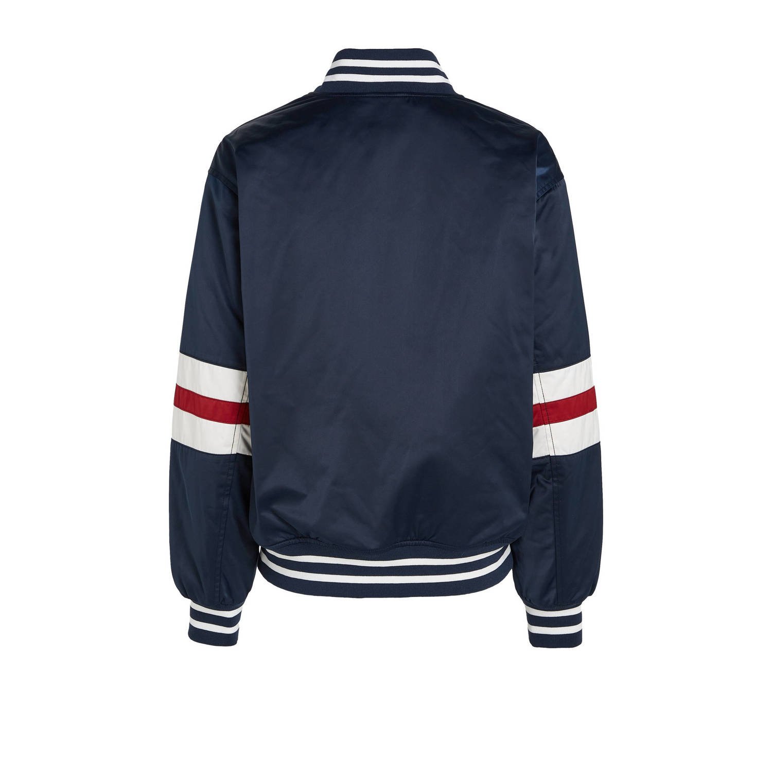 Tommy Jeans jack met all over print en borduursels donkerblauw rood wit