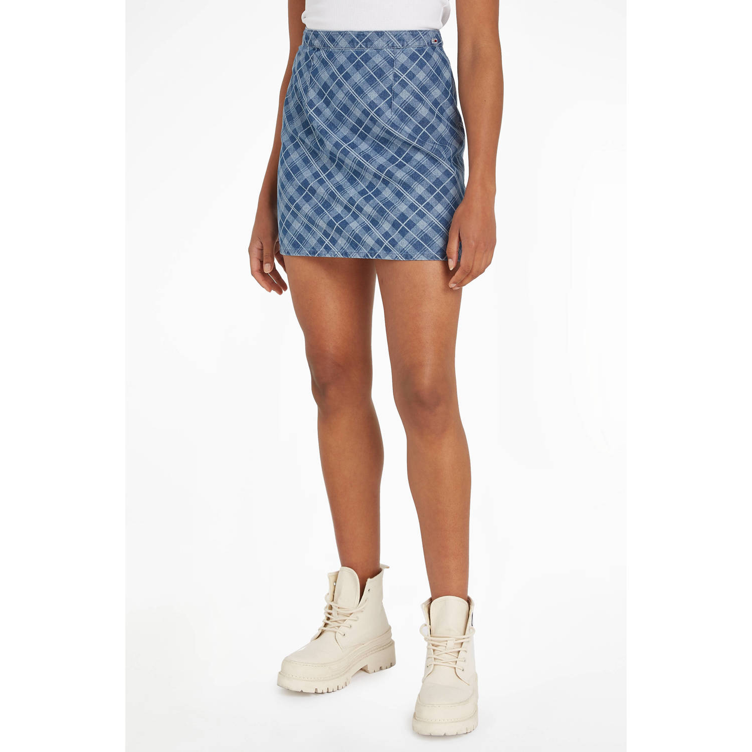 Tommy Jeans geruite rok blauw lichtblauw