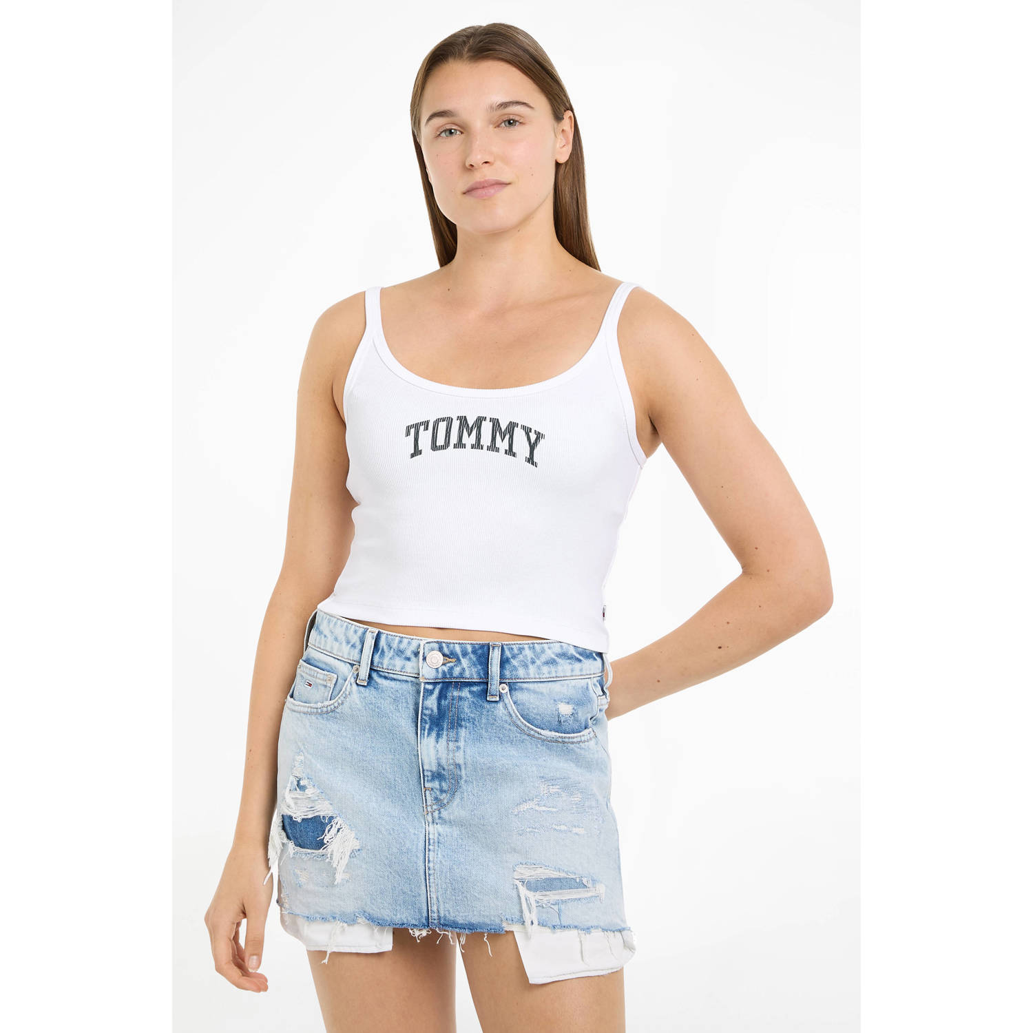 Tommy Jeans top met logo wit donkerblauw
