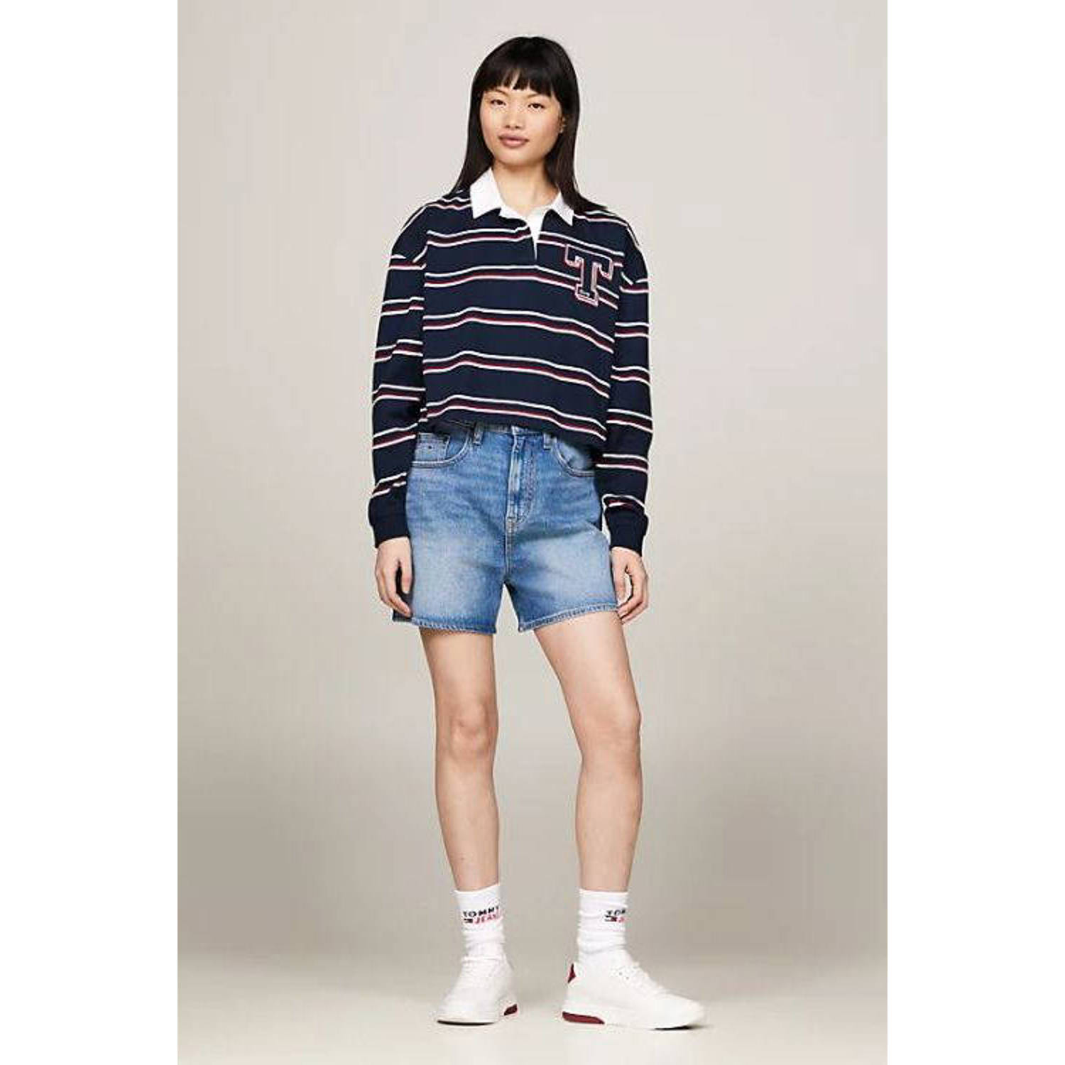 Tommy Jeans gestreepte sweater donkerblauw rood wit