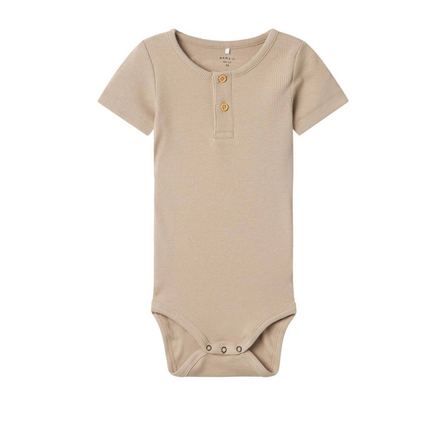 Name it BABY romper NBMKAB zand Beige Jongens Katoen Ronde hals Effen 50