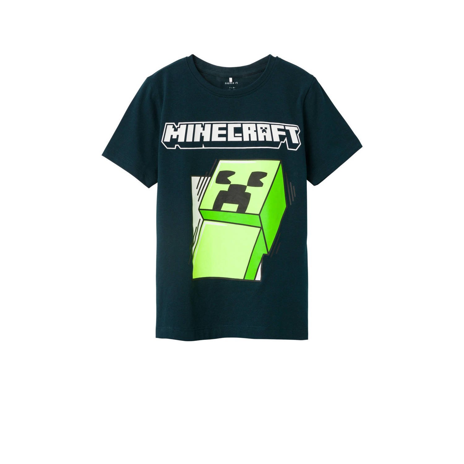 Name it KIDS Minecraft T-shirt NKMMOBIN met printopdruk donkerblauw Katoen Ronde hals 122 128