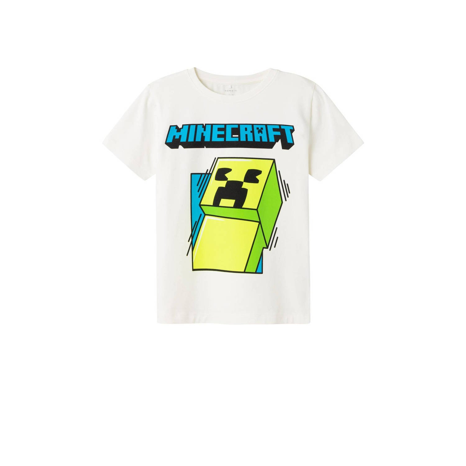 Name it KIDS Minecraft T-shirt NKMMOBIN met printopdruk offwhite Wit Katoen Ronde hals 134 140
