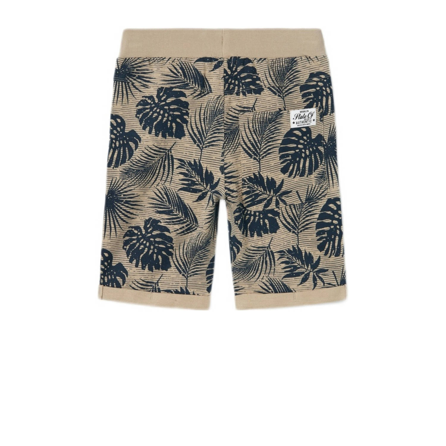 NAME IT KIDS sweatshort met bladprint beige blauw