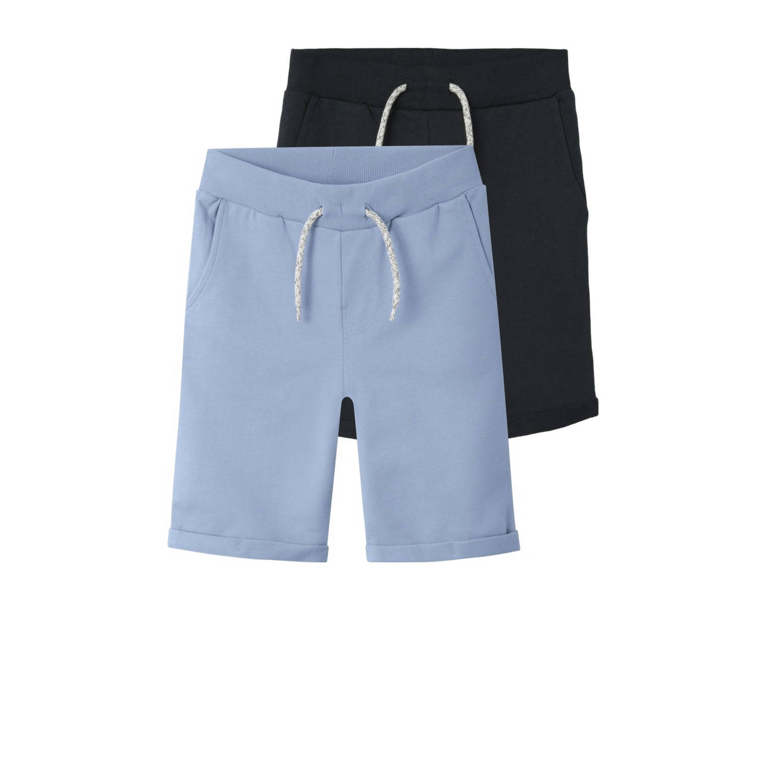 Name it KIDS sweatshort NKMVERMO set van 2 lichtblauw donkerblauw Effen 122