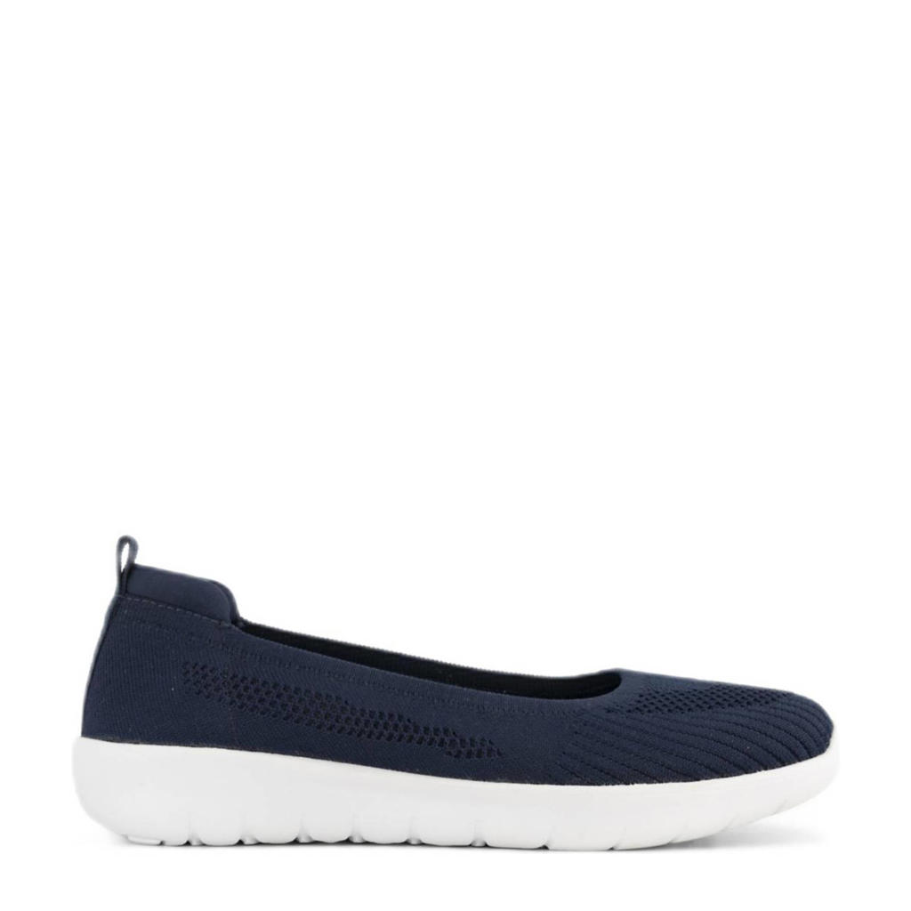 Donkerblauwe dames Easy Street comfort instappers van textiel met effen