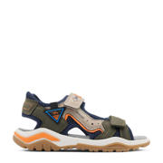 thumbnail: Antraciet en lichtbruine jongens Vty sandalen khaki van imitatie leer/textiel/rubber met klittenband