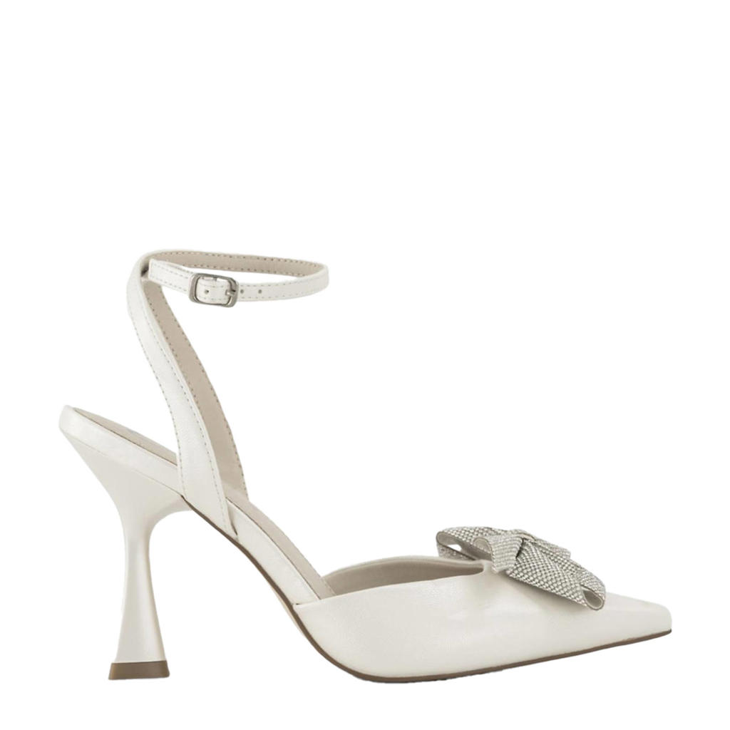Witte dames Graceland slingback pumps van imitatie leer/synthetisch/rubber met hak(je), gesp en effen