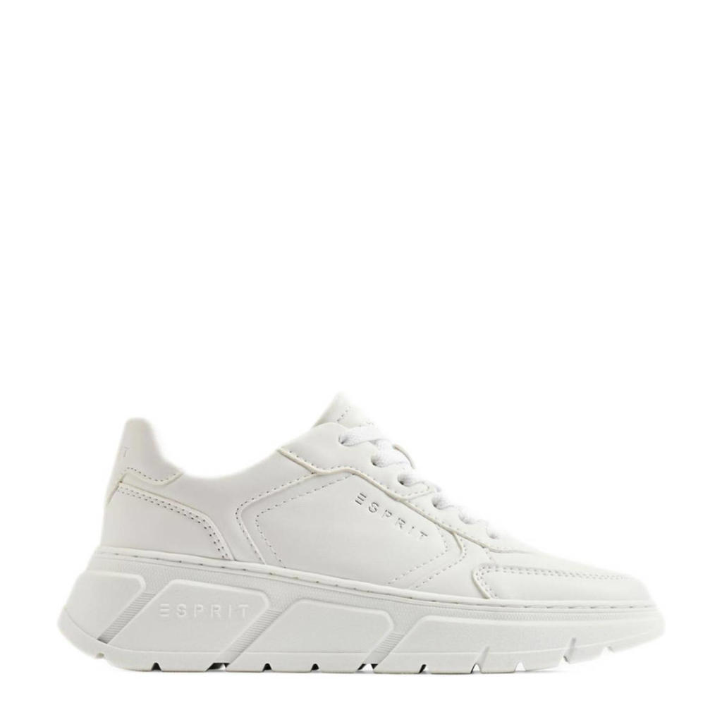 Witte dames ESPRIT sneakers van imitatieleer met veters en effen
