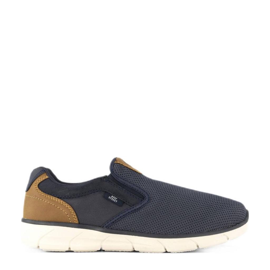 Donkerblauwe heren Easy Street slip-on van textiel/rubber