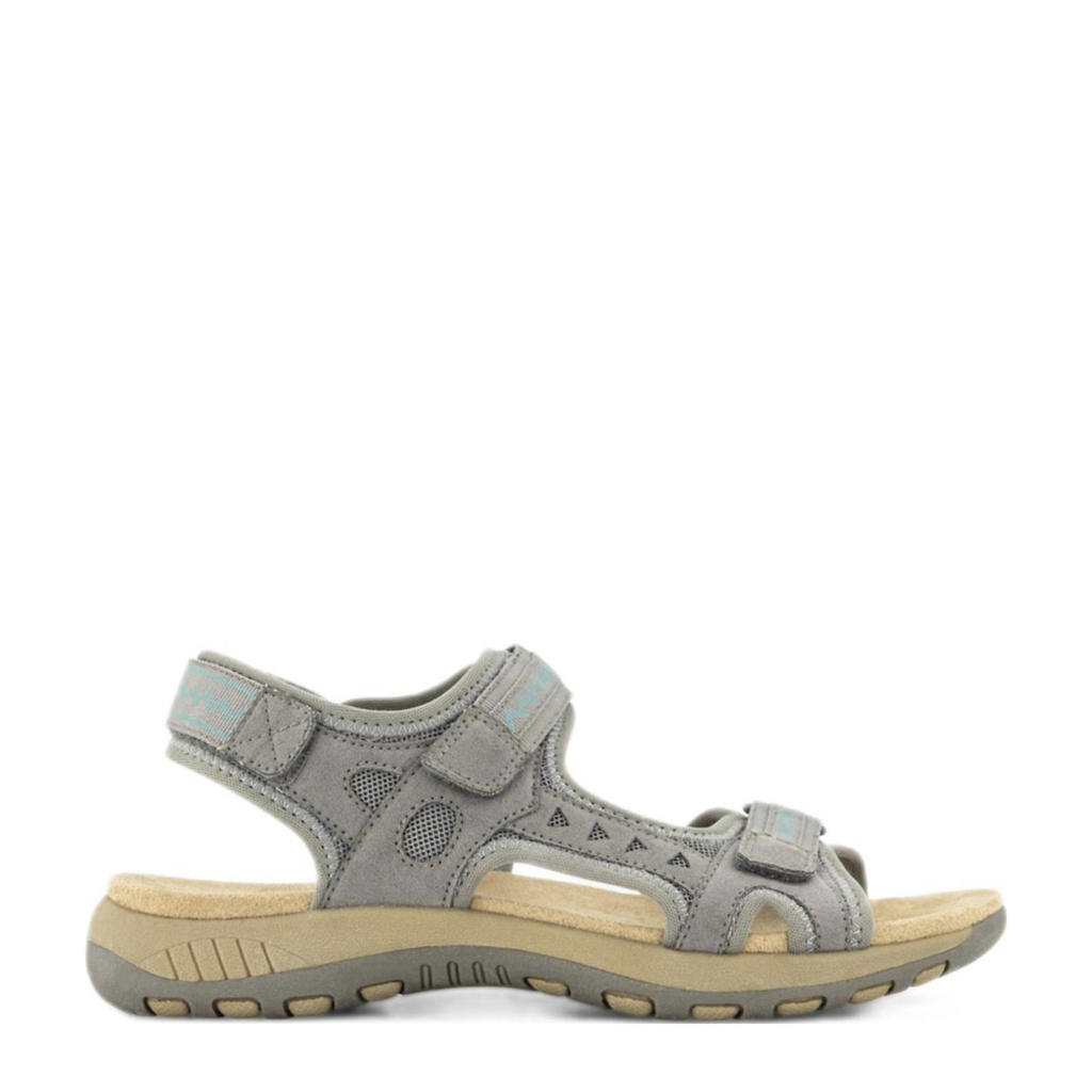 Grijze dames Easy Street comfort sandalen met klittenband en effen