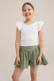 thumbnail: Witte meisjes WE Fashion T-shirt white uni van stretchkatoen met effen en ronde hals