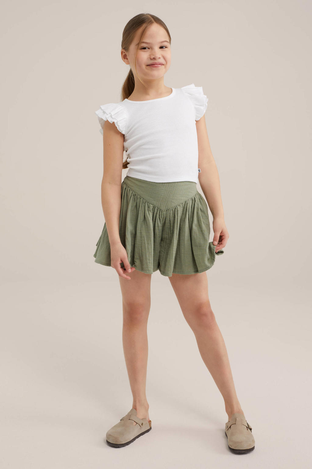 Witte meisjes WE Fashion T-shirt van stretchkatoen met effen en ronde hals