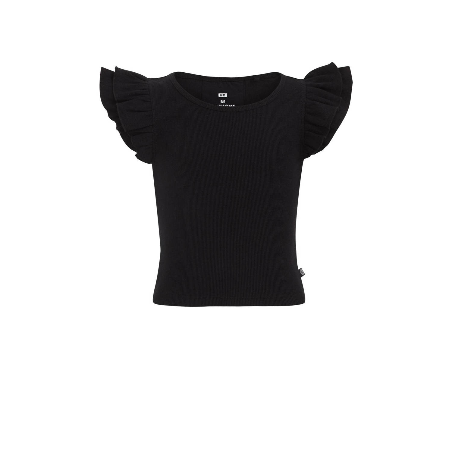 WE Fashion T-shirt zwart Meisjes Stretchkatoen Ronde hals Effen 134 140