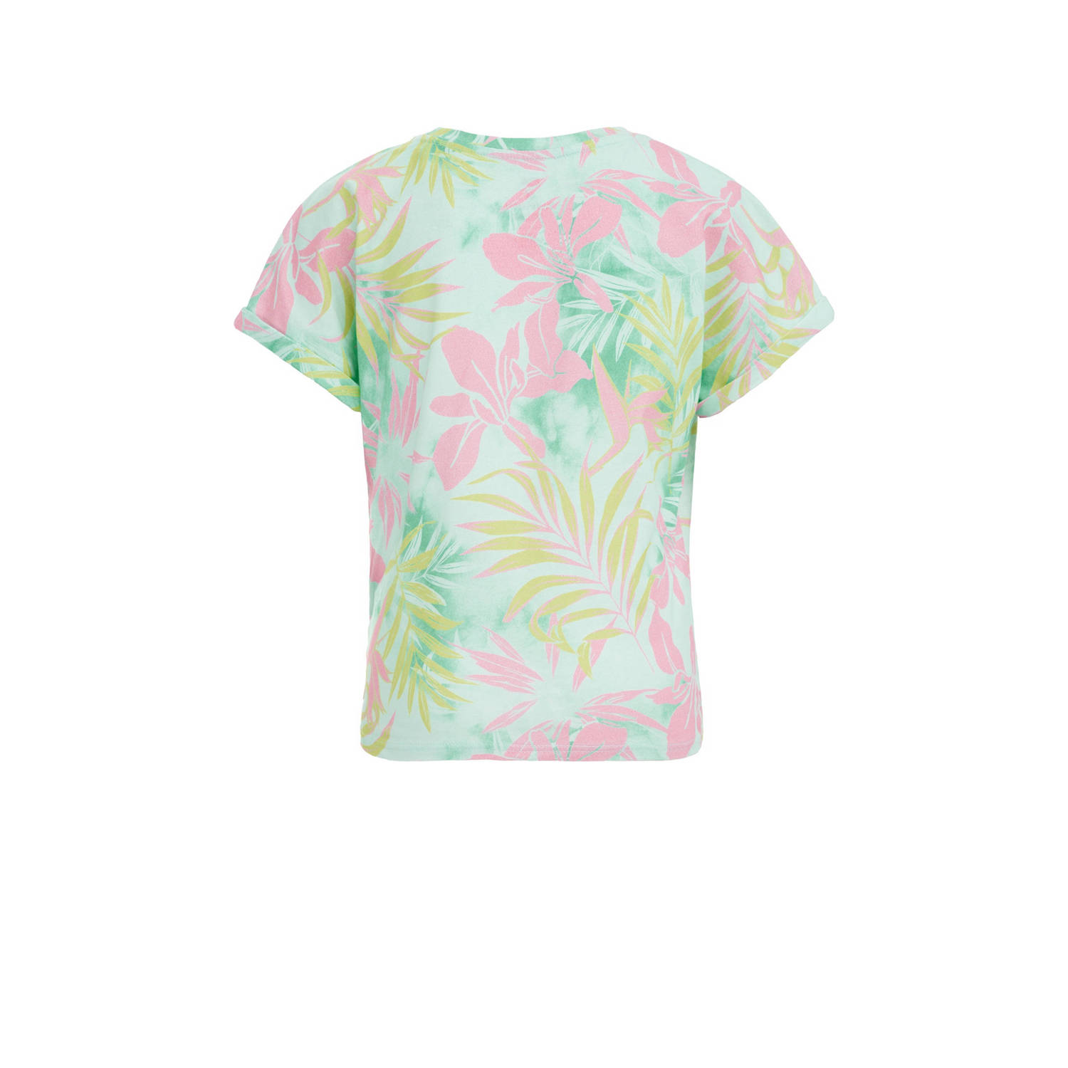 WE Fashion T-shirt met all over print wit groen roze