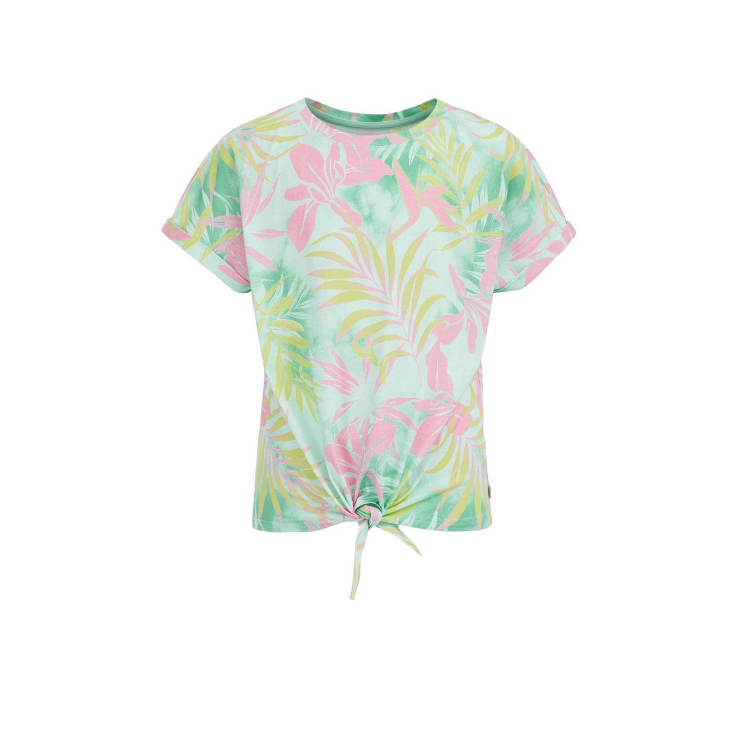 WE Fashion T-shirt met all over print wit groen roze