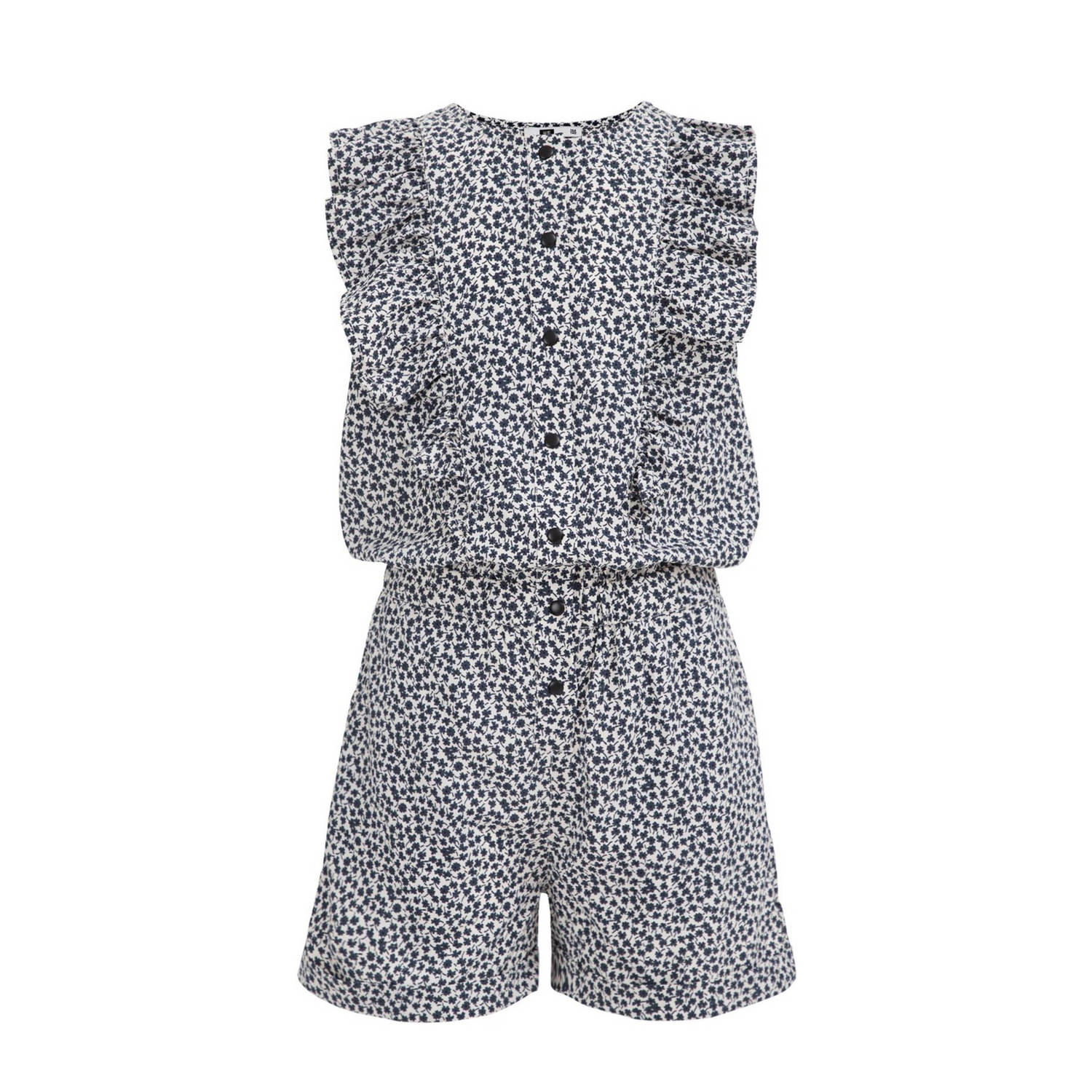 WE Fashion jumpsuit met all over print zwart Meisjes Gerecycled polyester Ronde hals 134 140