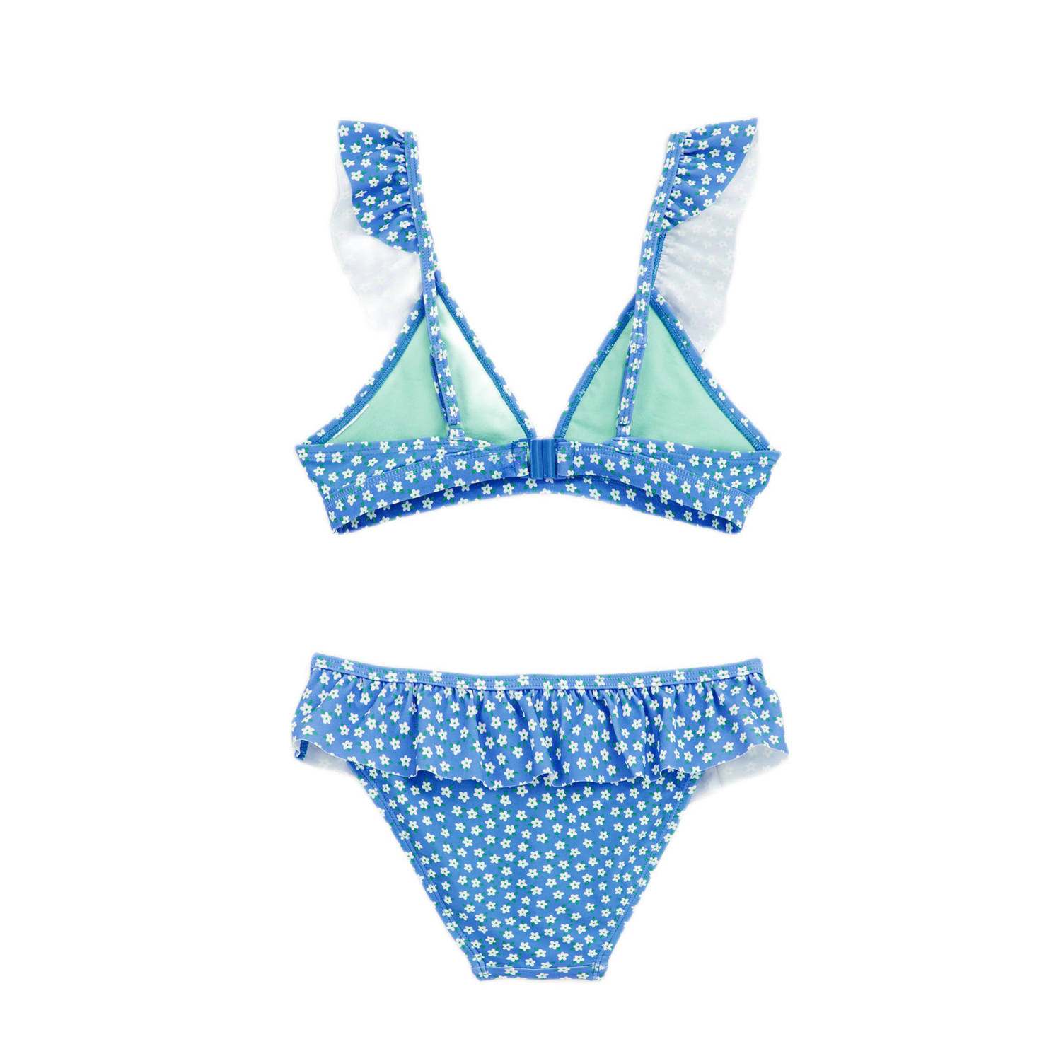 WE Fashion triangel bikini met ruches blauw wit