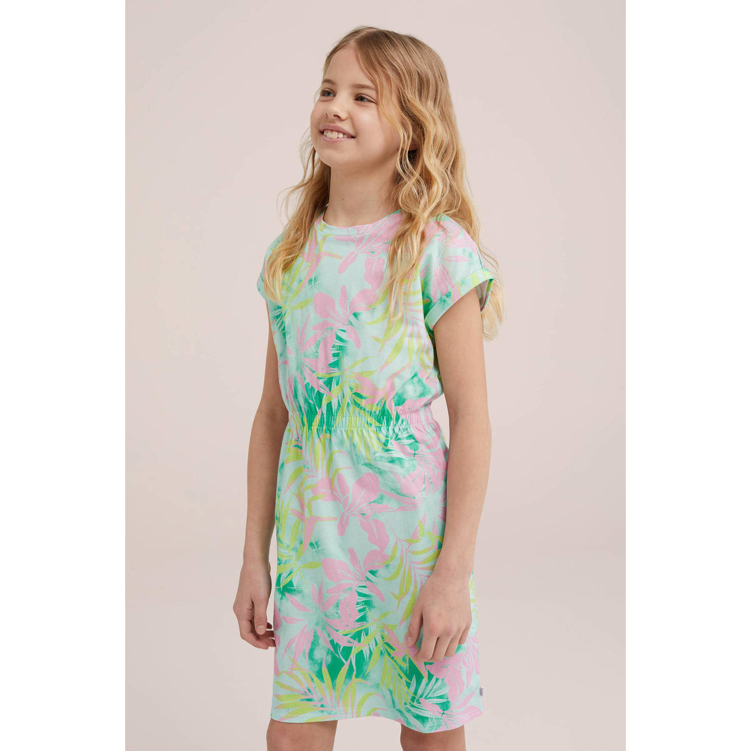 WE Fashion jurk met all over print aqua