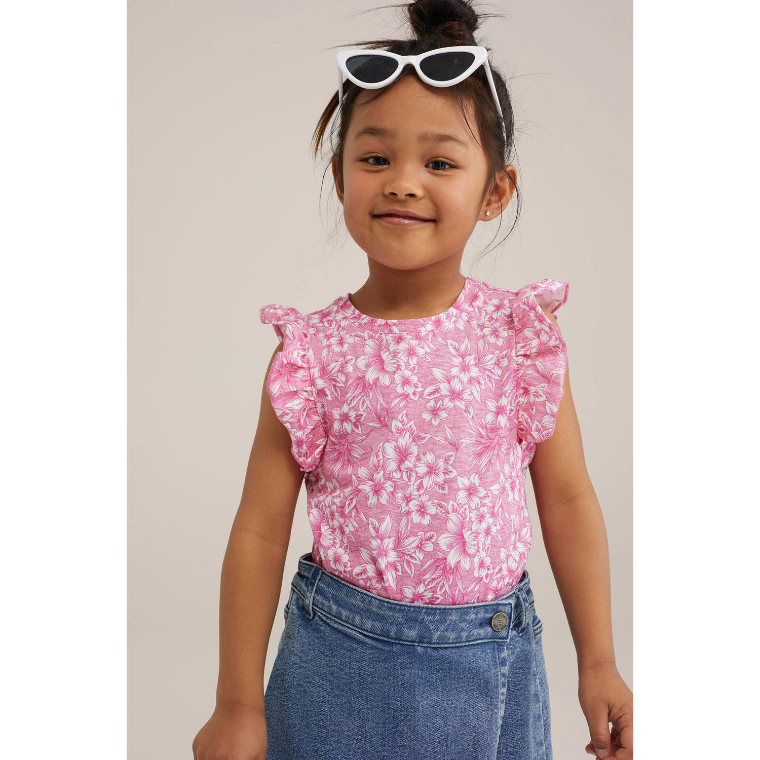 WE Fashion gebloemd T-shirt roze