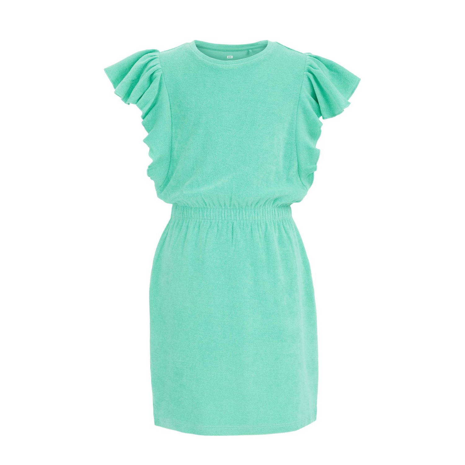 WE Fashion badstof jurk zeegroen Blauw Effen 92 | Jurk van