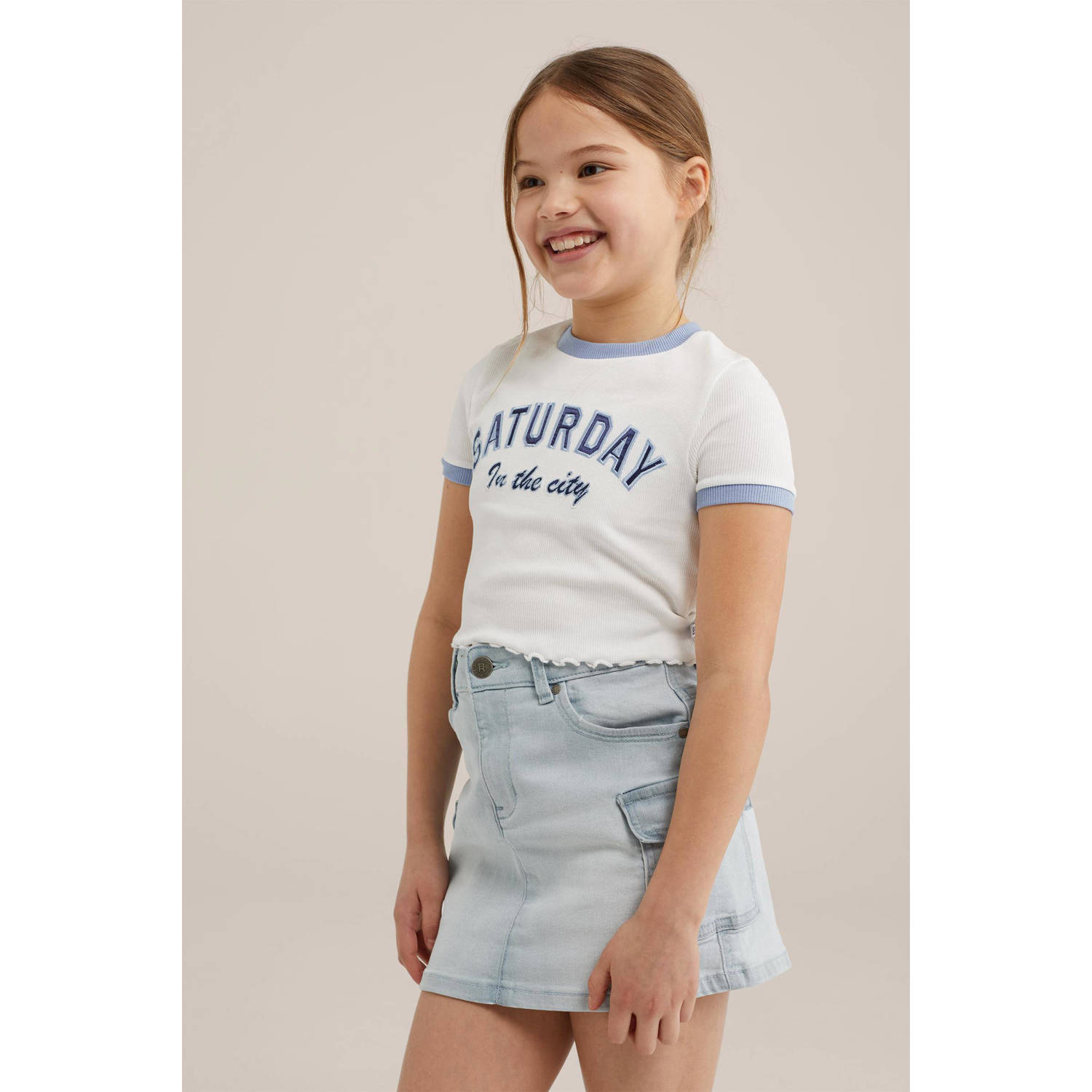 WE Fashion T-shirt met tekst wit blauw