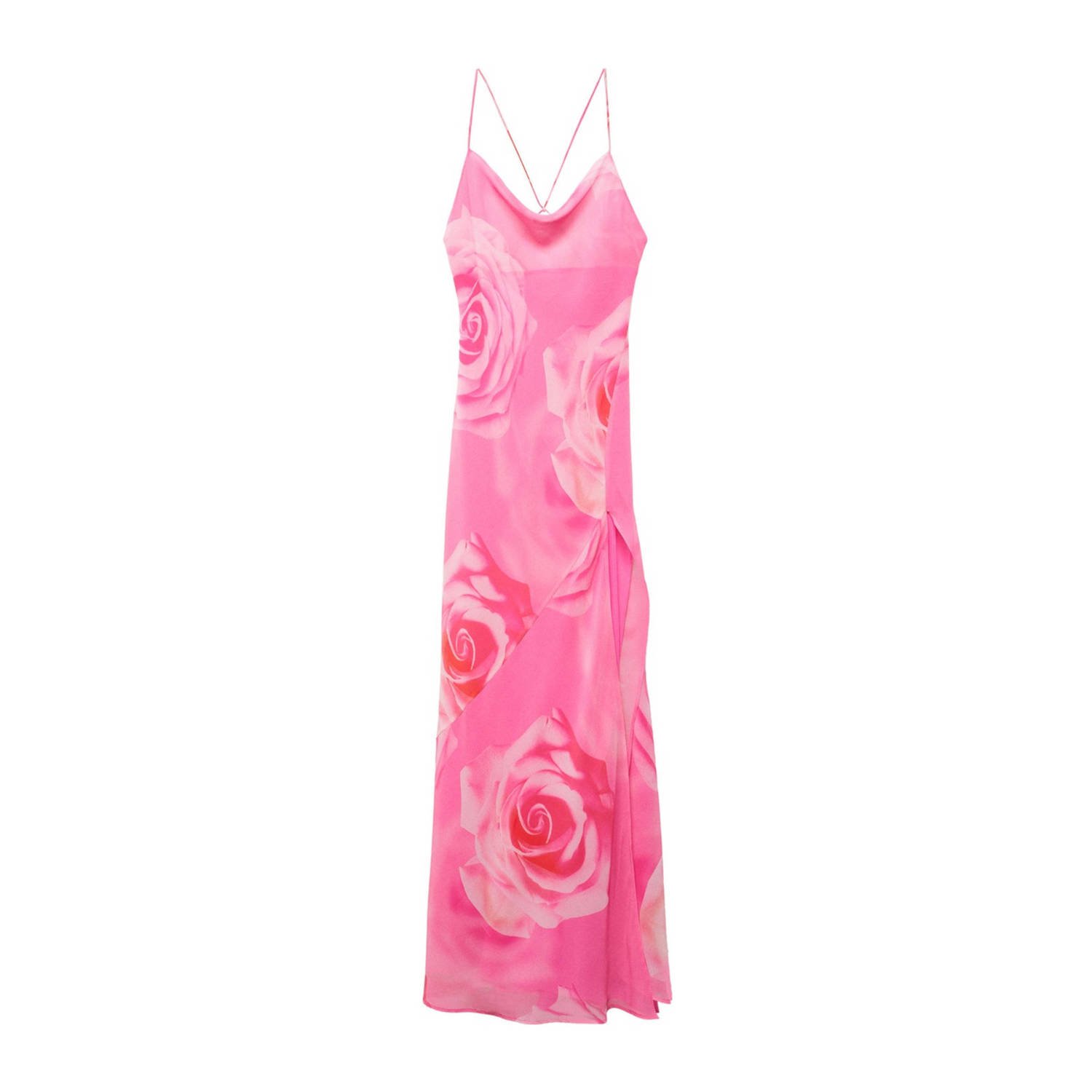 Mango gebloemde maxi jurk met open rug roze