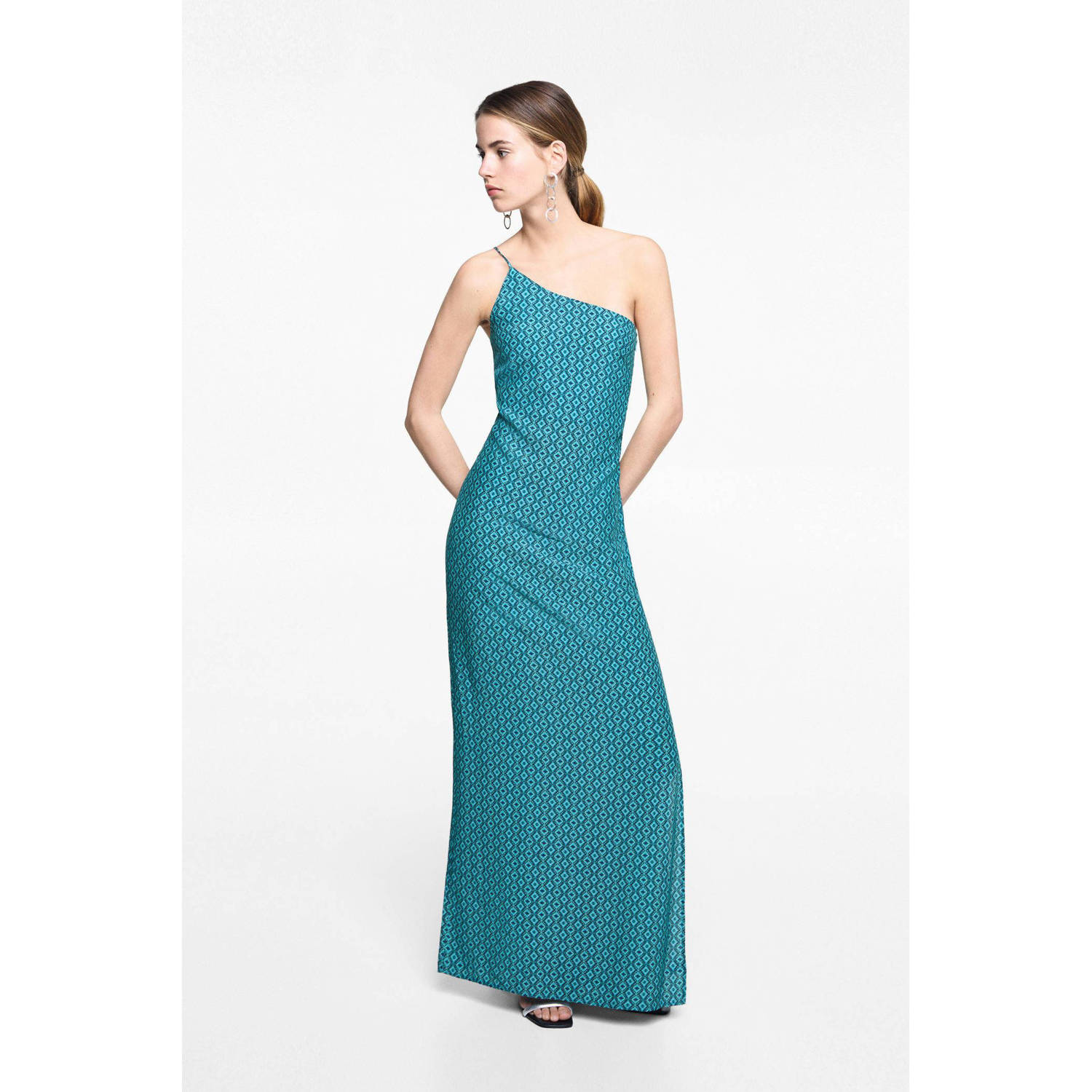 Mango Kids maxi jurk met all over print aquablauw