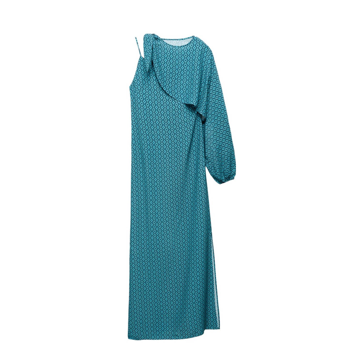 Mango Kids maxi jurk met all over print aquablauw Meisjes Viscose Ronde hals 152(XXS)