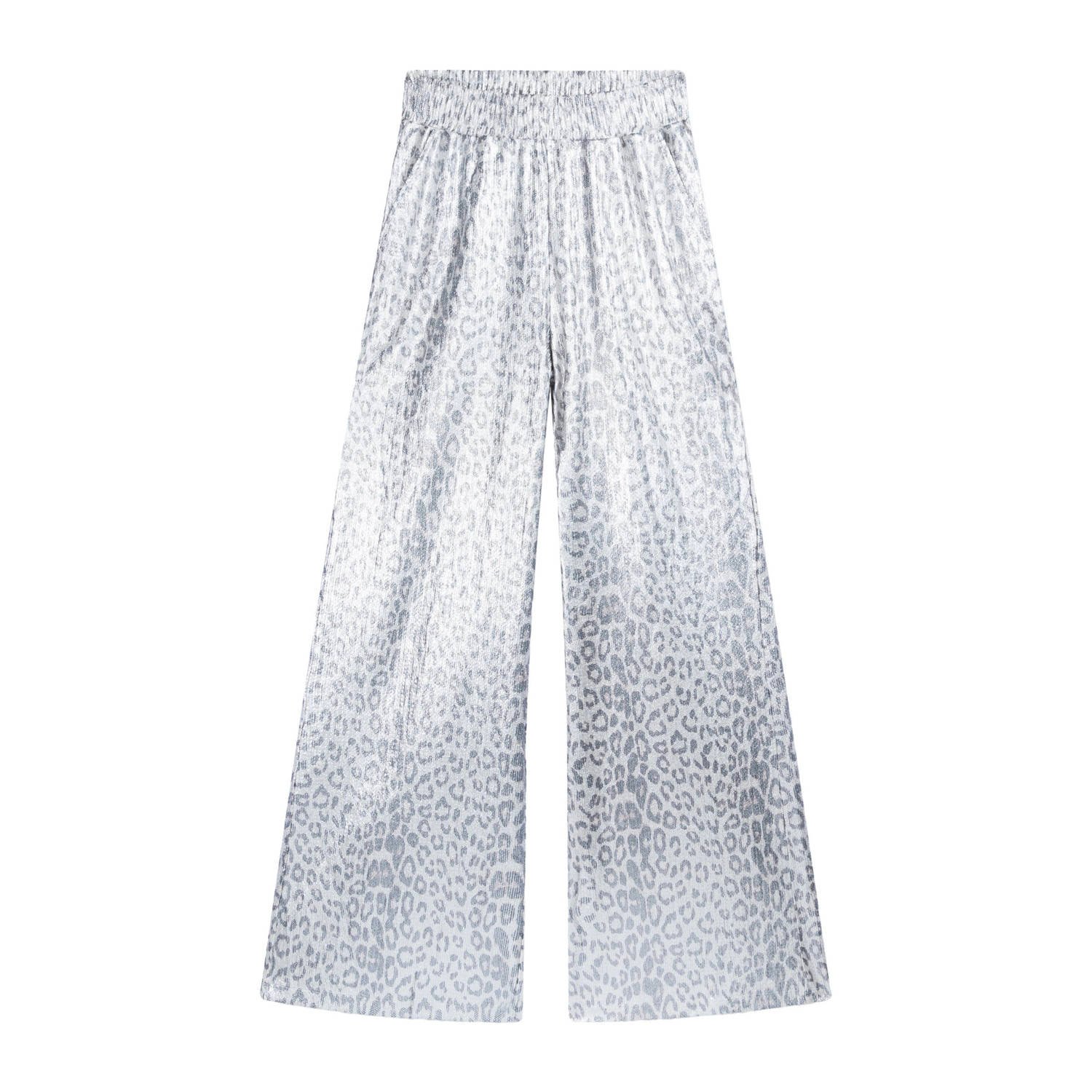 Alix the Label straight fit pantalon met panterprint zilver