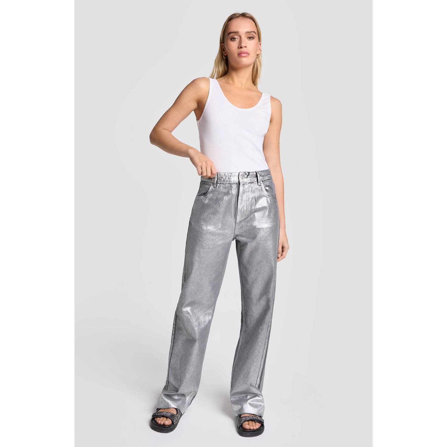 Alix the Label high waist straight jeans zilver
