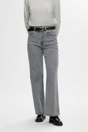 high waist straight leg jeans SLFALICE grey denim