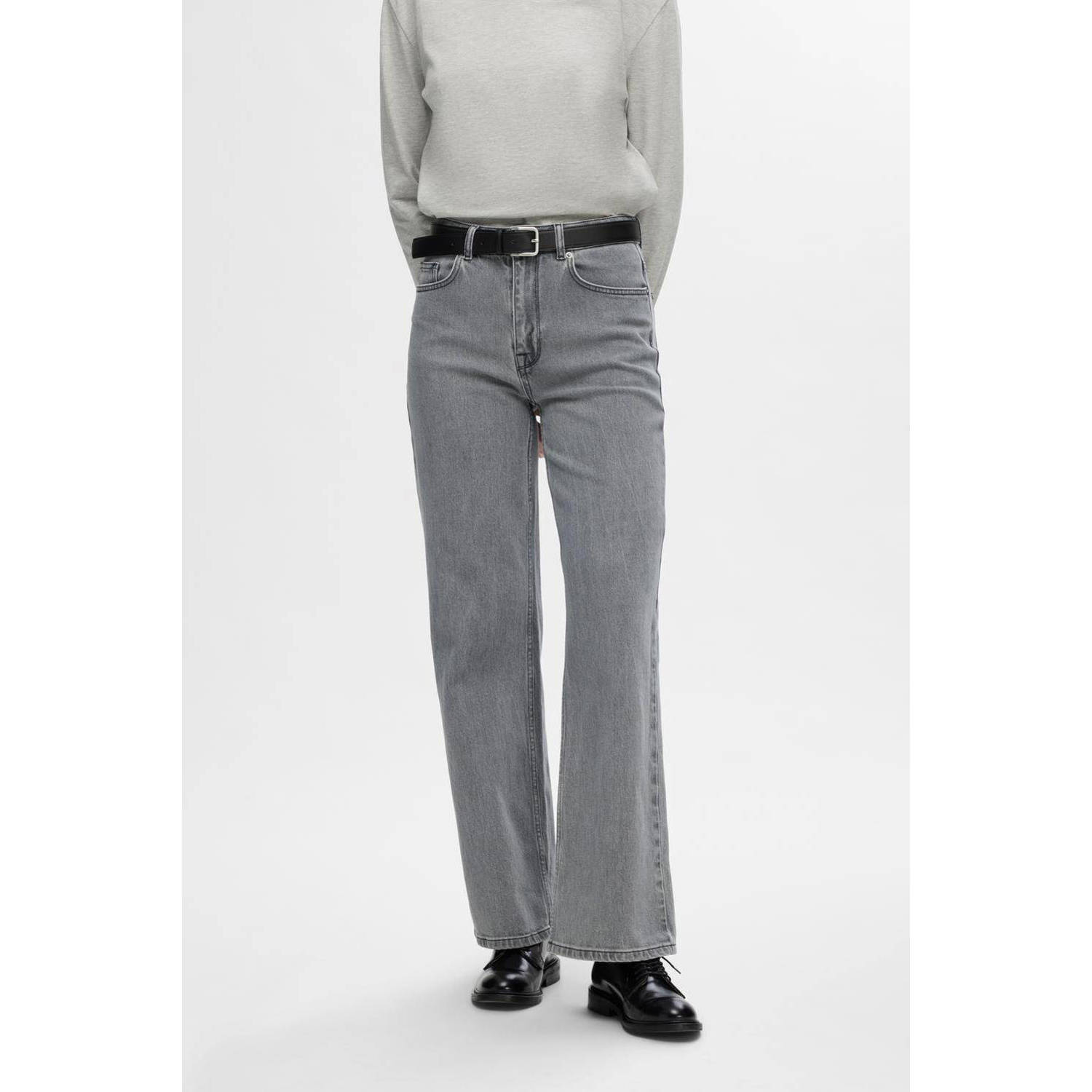 SELECTED FEMME high waist straight jeans SLFALICE grey denim