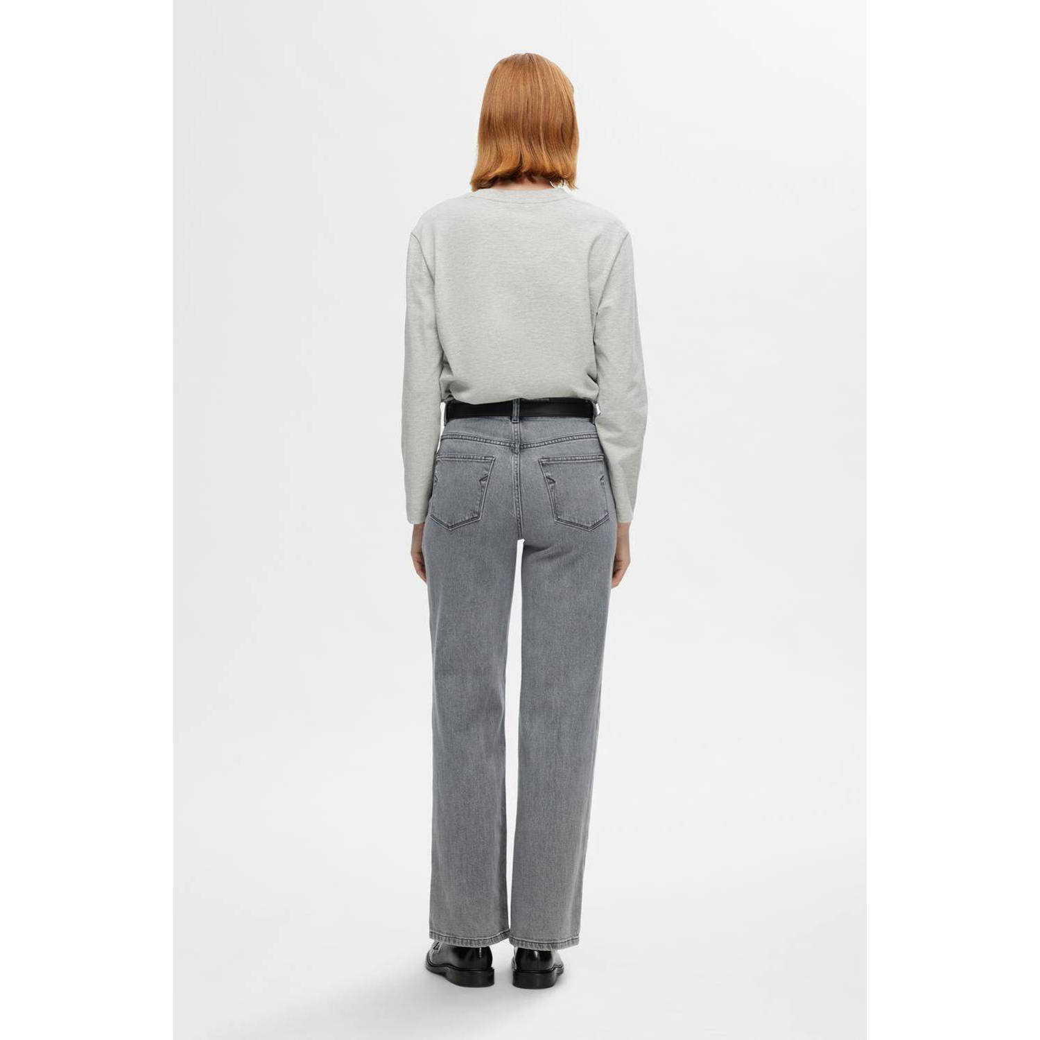 SELECTED FEMME high waist straight jeans SLFALICE grey denim