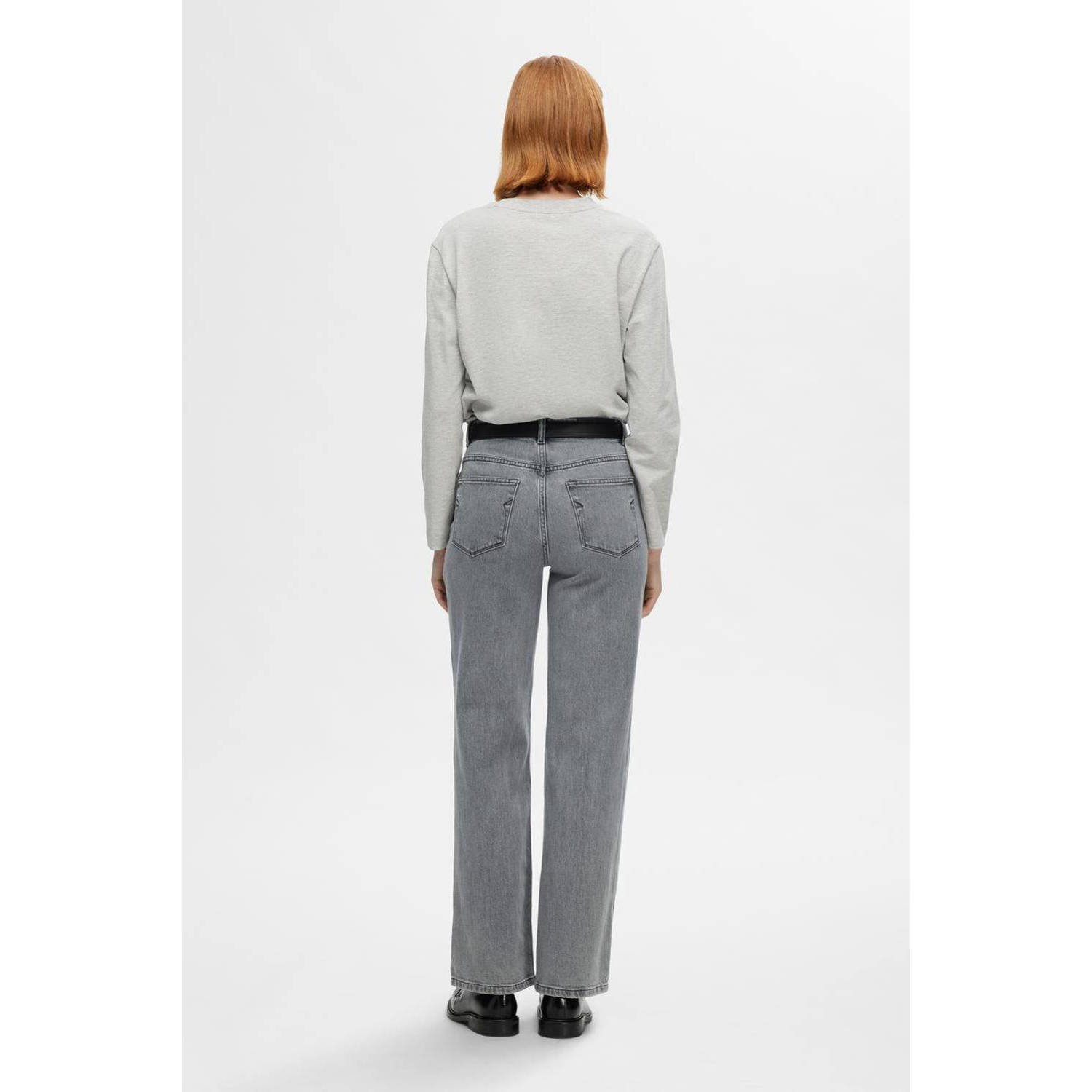 SELECTED FEMME high waist straight leg jeans SLFALICE grey denim