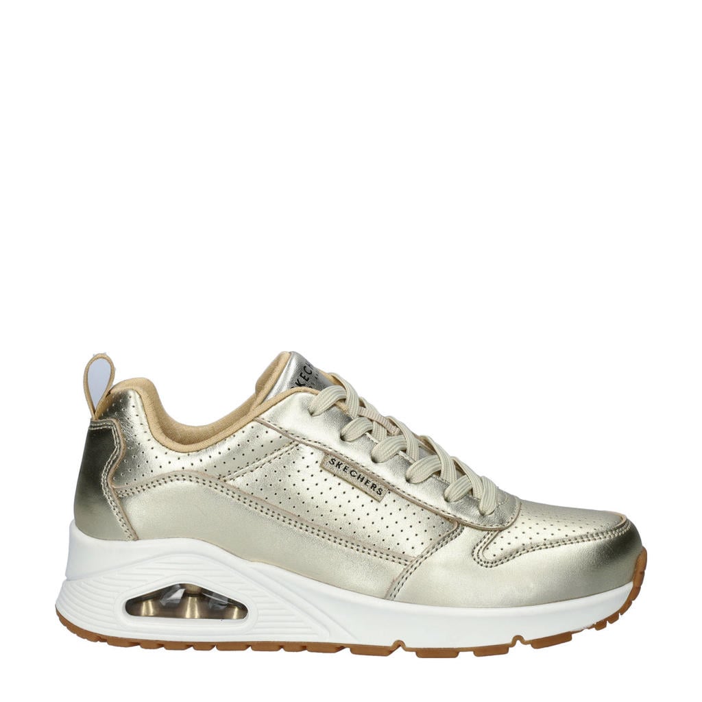 Gouden dames Skechers Uno Metallixs sneakers van imitatieleer met veters